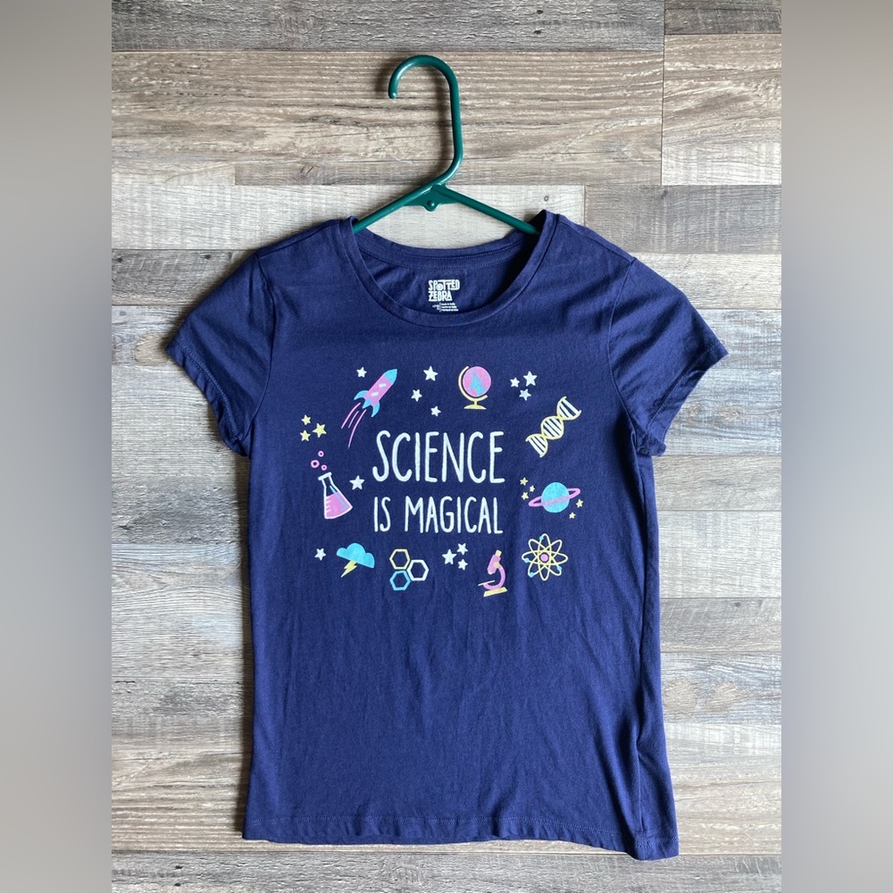 Science Is Magical Girls Purple Size Large 10 100%Cotton T-shirt